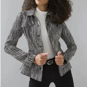 WHBM WHITE HOUSE BLACK MARKET PEPLUM HEM BUTTON UP TWEED JACKET NWOT S